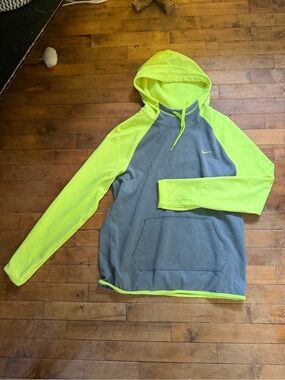 Nike Neon Yellow and Gray Athletic Pullover Hoodie